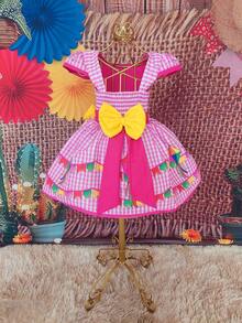 Children's Dress June Party Caipira Saint John Plaid Bow Square Dance School Fair Arraiá Northeast Costume Popcorn Queen Little Girl Girl Festivity Ruffle Youth Typical June Party - 淺粉色 - 查看 2