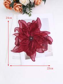 3D 刺绣蕾丝贴花，带水钻，23 厘米宽，DIY 新娘礼服配饰 - 棗紅色 - 查看 2