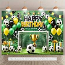 1 pieza Fondo de fiesta de cumpleaños de fútbol 2D - Verde vívido con decoración negra y amarilla, telón de fondo de cámara de poliéster para decoración interior/exterior, accesorios de estudio fotográfico con tema deportivo, ideal para entusiastas del deporte y celebraciones, decoración de cumpleaños de fútbol - multicolor/multicolor) - Ver 1
