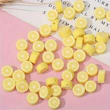 100pcs Soft Polymer Clay Lemon Slice Beads | DIY Jewelry Making, Bracelet & Accessory Spacer Beads, Citrus Themed Craft Supplies