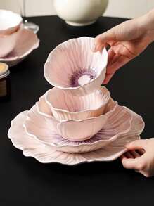 1pc Ins Style Floral Ceramic Plate, Asymmetrical Flower Pattern Glazed Plate, Household Dinner Plate, Dessert Plate, Cake Plate, Office Afternoon Tea Sweets Plate, Western Steak & Pasta Plate, Fruit Salad Plate, Flower Bowl, Rice Bowl