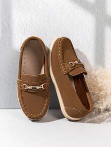 儿童乐福鞋，优雅的乐福鞋，适合男孩和女孩，百搭，可爱的圆头平底公主鞋，永恒的儿童鞋 - 棕色 - 查看 5