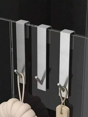 3 Pieces Stainless Steel S-Hook Shower Towel Rack Hooks(7.5 Inch) For Shower Doors, Frameless Glass Shower Doors, Stainless Steel Towel Hooks For Glass Doors, Bathroom Robe Hooks(Solid Color And Black), Bathroom Accessories, Room Decor