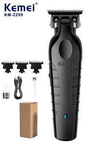 Recortadora de cabello inalámbrica profesional Kemei KM-2299 - Recorte de precisión de 0 mm, cuchillas de metalurgia en polvo, recargable por USB, calidad de salón | Recortadora de cabello eléctrica para barberos y uso doméstico | Diseño elegante y duradero, regalo para hombres - Negro - Ver 16