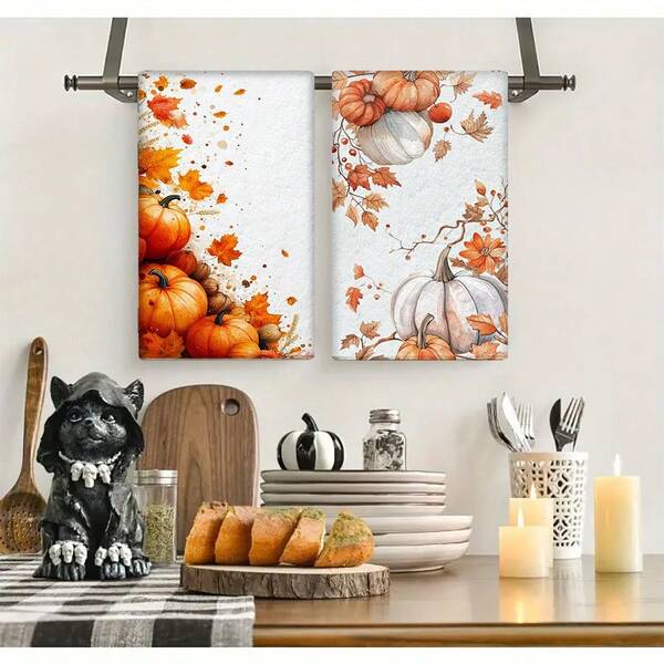 1/2/4pcs Autumn Pumpkin Pattern Decorative Towels - Super Absorbent Microfiber Towels, Machine Washable, Suitable For Holiday Decoration, Cooking, Baking, Housewarming Gifts And Cleaning, Fit For Kitchen, Bathroom, Toilet