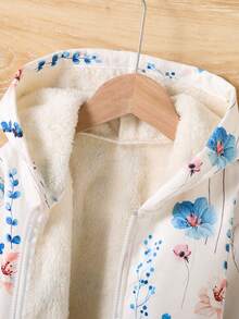 少女花卉印花保暖内衬厚款保暖连帽夹克 - 白色 - 查看 3