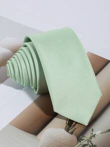 1 Peça Gravata Masculina Simples de Listras Sólidas, Adequada para Casamento, Festa, Férias, Trabalho, Uso Diário, Acessórios, Festival, Presentes, Presente de Formatura - Verde Menta - Visão 7