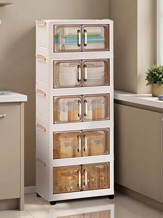 1pc (45cm/17.7in) - (60cm/23.6in) Width Foldable Storage Cabinet, Wardrobe Closet Storage Box, Portable Home Storage Organizer, Double Door Folding Box, 1-5 Layers Selectable, Thickened Double Door With Wheels Storage Cabinet, Home Use No-Assembly Storage Rack, Organizer For Clothes & Toys Plastic Folding Storage Cabinet, Home Decor, Party & Christmas Storage