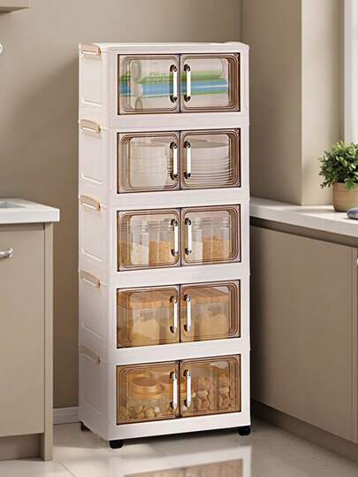 1 件（45 厘米/17.7 英寸）-（60 厘米/23.6 英寸）宽可折叠储物柜，衣柜壁橱储物箱，便携式家用储物整理器，双门折叠盒，1-5 层可选，加厚双门带轮储物柜，家用免组装储物架，衣物和玩具整理器塑料折叠储物柜，家居装饰，派对和圣诞节储物