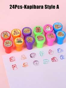 12/24pcs-Capybara Pattern Stamps - Mini Self Printed Seal, Easy-Grip, Assorted Colors, Perfect For Arts And Diy Crafts & Birthday,Back To School Party Baby Shower Party Favors,Back To School, School Thingsfor Girls/Boys, Backpack,School Supplies - Multicolor - View 13