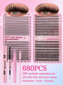 Set di ciglia finte individuali D-Curl da 160/648/680/720 pezzi, include colla, sigillante, pinzette, pennello, adatto ai principianti, libro delle ciglia con grande capacità, adatto per vari look di trucco, ciglia voluminose e soffici per valorizzare gli occhi, lunga durata, design segmentato per una facile applicazione, adatto per uso quotidiano, matrimoni, all'aperto, viaggi, feste in discoteca, festival musicali e altre occasioni, ottimo regalo per le donne