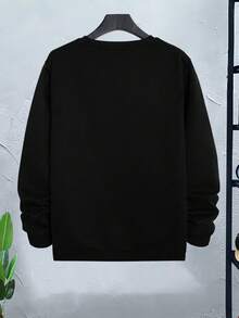 2pcs/Set Men's Solid Color Drop Shoulder Long Sleeve Casual Loose Crew Neck Sweatshirt - Black and White - View 5