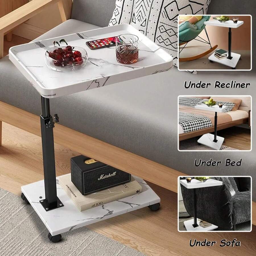 Adjustable Rolling Cart Overbed Bedside Table Laptop Desk Couch Side 360° Rotatable Sofa Tray Table Computer Desk Home Food Tray - màu gỗ - Xem 1