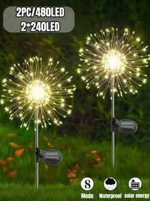 8 种模式太阳能烟花灯,IP65 防水和自动开/关,适用于花园、庭院、小路、亭子、婚礼、派对、装饰灯、圣诞节、万圣节、情人节装饰氛围灯,60-360 LED(暖白/白/彩色) - 黑色 - 查看 21
