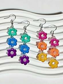 1 Pair Of Vibrant Acrylic Flower Earrings - Colorful, Playful Design With Hooks, Perfect For Casual & Everyday Wear, Ideal Gift For Friends And Family, Casual Earrings | Playful Earrings - 耳環 - 查看 9