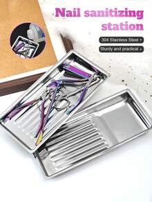 Stainless Steel Disinfection Tray, High Temperature Resistant Manicure Tool Rectangular Holder, Thickened 304 Stainless Steel Dental Oral Alcohol Tool Storage Square Tray, High Temperature Resistant - Multicolor - View 2