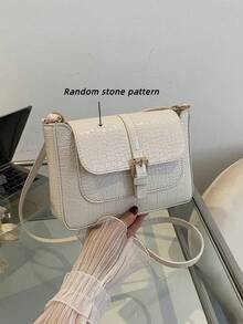 Fashion Solid Color Crocodile Pattern Belt Decoration Crossbody Bag - Beige - View 1