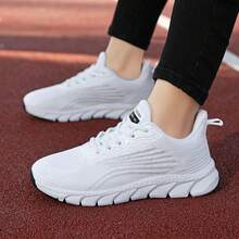 女士轻便透气网眼跑步鞋 - 舒适系带运动鞋，适合休闲运动、时尚健步 - 白色 - 查看 7