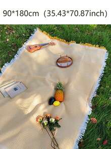 1 件加厚涤纶野餐毯 - 70.8 英寸 X70.8 英寸（180x180 厘米）防潮便携式户外沙滩垫，适用于露营、公园、旅行 - 可机洗，奶油色/白色，耐用多用途沙发套 - 彩色 - 查看 17