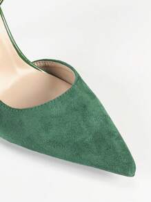 女士优雅绿色高跟鞋，时尚纤细尖头高跟鞋，性感侧镂空细高跟鞋