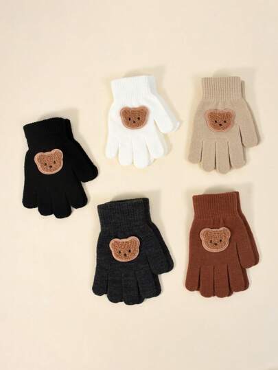 1pc [1-12 Years Old] Children's Cartoon Cute Pattern Elastic Knit Gloves, Multiple Sizes And Colors Available, Autumn/Winter Warm Gloves, Children's Single-Layer Lightweight High-Elasticity Gloves, Windproof Gloves Suitable For Daily Casual Wear, Outdoor Activities, Commuting And Hiking