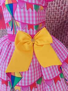 Children's Dress June Party Caipira Saint John Plaid Bow Square Dance School Fair Arraiá Northeast Costume Popcorn Queen Little Girl Girl Festivity Ruffle Youth Typical June Party - 淺粉色 - 查看 4