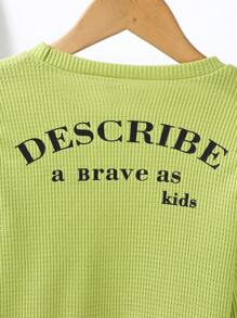 Conjunto casual de 2 piezas de Top de manga larga con estampado de letras y pantalones con cordón para niños/as pequeños/as, adecuado para uso diario y actividades al aire libre