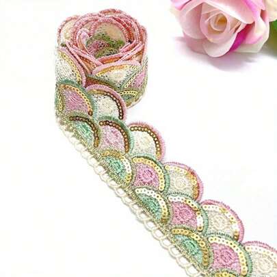 10 Yards Colorful Sequin Lace Trim - 4cm Wide DIY Fashion Accessory, Suitable For Dresses, Shirts And Home Decor, Home Decor Lace | Vibrant Lace Trim | Durable Lace Fabric, Lace Fabric