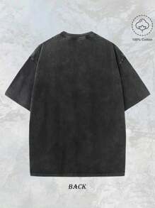 Camiseta de manga corta de metal pesado americano para hombres, camisetas de cuello redondo transpirables de algodón con gráficos para hombres y adolescentes, talla grande, color negro, 230g, cuello redondo, de alta calidad y con un grosor adecuado para todas las estaciones