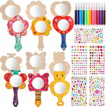 12 Pieces Of DIY White Wood Small Mirrors, Handicraft Set, Cartoon Animal Butterfly Heart Mirror Theme, Including 12 Wooden Board Mirrors, 1 Color Diamond Sticker, 12 Color Pens, DIY Handicraft Set Suitable For Children, Four-Season Wooden Handicraft Supplies Set, Halloween, Christmas, Birthday Gifts - Apricot - View 2