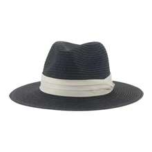 1 pieza Sombrero de paja con estilo salvaje del oeste, color caqui, protección UPF 50+ UV, trenzado de Panamá, decoración negra, vintage, ligero, transpirable, protección solar, adecuado para la playa, viajes, bodas, festivales de música, regalo del Día de San Valentín