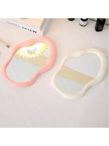 1 Portable Makeup Mirror With A Cloud Pattern Design-Desktop Makeup Mirror, Single-Sided Standing Makeup Mirror, Specially Shaped Wall Decoration Mirror, With A Polished Plastic Frame, Suitable For Dormitories, Offices, Homes, And Travel.
