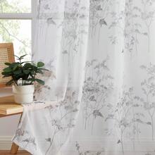 LinenZone Sheer Printed Patio Door Curtains With Silver Leaf Design.White Farmhouse Curtains For Sliding Doors Or Extra Large Windows.Single Patterned Leaf Curtain.(Katia 102 X 84, Silver) - Gold - 查看 5