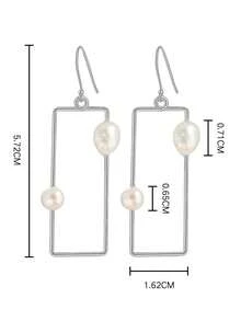 1 Pair Handmade 925 Sterling Silver Natural Baroque Pearl Geometric Rectangle Earrings, Elegant & Unique, Suitable For Women Casual & Work Wear - Rectangular Baroque Pearl Earrings - View 4