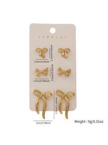 3 Pairs Of Gold Bow Earrings Set Bow Earrings Set Girls Fashion Jewelry Bow Accessories - one-size - View 8