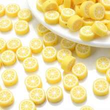 100pcs Soft Polymer Clay Lemon Slice Beads | DIY Jewelry Making, Bracelet & Accessory Spacer Beads, Citrus Themed Craft Supplies