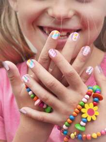 NAIO 120 Pieces Kids Press On Nails Children Fake Artificial Nails Girls Full Cover Short False Fingernails For Girls Kids Design Decoration(Lovely Pattern)