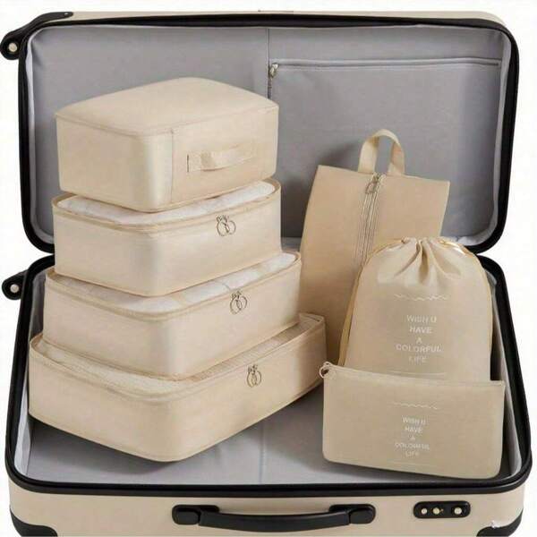 7-teiliges Reise-Packwürfel-Set - leichte Mesh-Reißverschluss-Organizer für Koffer, Kleidung, Schuhe & Kosmetik - Camping-Zubehör, Gepäcktaschen, Kulturtasche, Make-up-Organizer, Tragetasche, Urlaubs- und Schul-Grundausstattung, Reise-Taschen & Wäschebeutel für Frauen