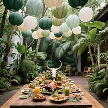 12/15 Stück elegante salbeigrüne Papierlampen, Boho Dschungel-Themen Party Dekoration, verschiedene Größen, Neujahrsdekoration, Neujahrsdekoration Lampen, geeignet für Hochzeiten, Feierlichkeiten, Babypartys, Outdoor-Events, Feiern, Geburtstage, Jahrestage, Abschlüsse - keine Rahmen, keine Elektrizität erforderlich, keine Federn, Papierlaternendekoration. - Verschiedenfarbig - Übersicht 6