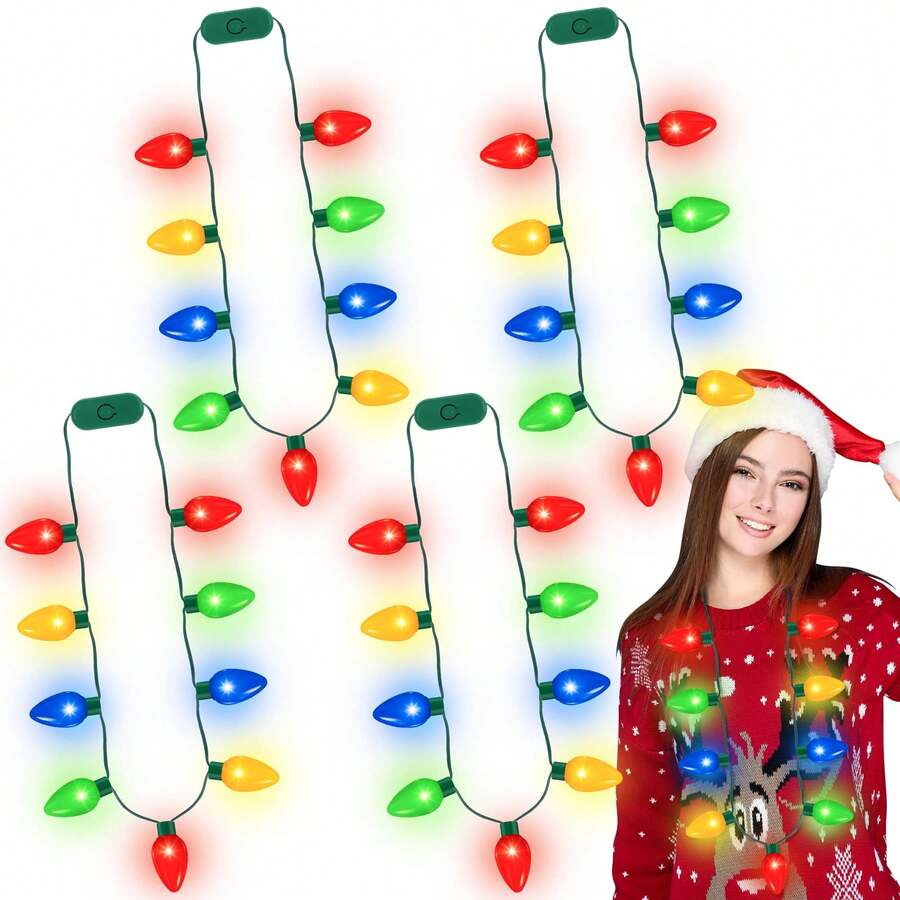 Dây chuyền phát sáng Giáng sinh 9 bóng đèn LED nhiều màu, 3 chế độ nhấp nháy, đèn áo len xấu xí cho Giáng sinh, quà tặng và phụ kiện tiệc năm mới - Nhiều màu - Xem 1