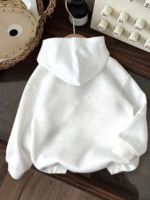 Young Girl Cartoon Pattern Warm Sweatshirt - White - View 2