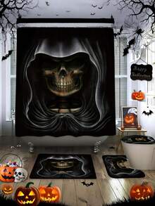 1 Pc Halloween Skeleton Pattern Waterproof Shower Curtain Set, Bathroom Decor With Dry & Wet Separation, Machine Washable