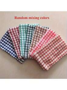 5/10pcs Pieces Of Colorful Checkered Dish Towels - Absorbent Kitchen Cleaning Cloth, Suitable For Use In Bedrooms, Bathrooms And Outdoors, Anti-Shrink Polyester Material (Red, White, Orange, Blue, Green), Reusable, Shrink-Resistant Kitchen Towels - Multicolor - View 4