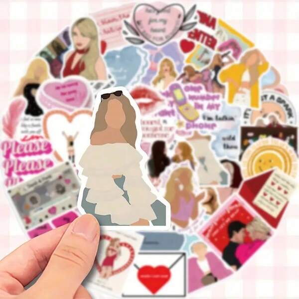 50-Pack Music Lyrics & Romantic Themed High Quality Vinyl Stickers - DIY Decals For Journals, Guitars, Notebooks, Helmets, Skateboards, Luggage, Phones & Computers - Perfect For Fans Of TS & More, Journal Decoration | Heart And Music Motifs | Durable Adhesives