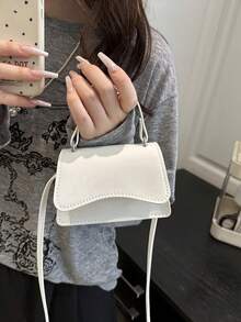 Mini Women's Handbag, Lightweight Portable Mini Tote Bag, New Summer 2025 Fashionable Flap Solid Color Small Bag, Shoulder Crossbody Bag - White - View 4