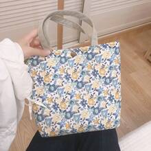 Women Tote Bags - 白底粉藍小花朵 - 查看 2