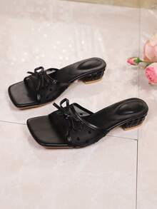 Dép xỏ ngón mũi vuông da mềm mùa hè mới cỡ lớn hơn 1, dép xỏ ngón gót mèo, dép xỏ ngón đa năng cho nữ - màu đen - Xem 3