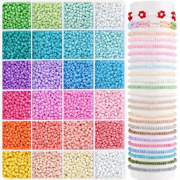 Aproximadamente 500 piezas/5,200 piezas/6,400 piezas/10,400 piezas de cuentas de vidrio de 3mm, kit para hacer joyas, para pulseras de la amistad DIY, collares, aretes, anillos, manualidades de joyería (colores aleatorios)