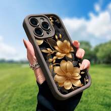 Estuche de teléfono móvil con diseño de flor dorada, decorado con hojas elegantes y fondo negro, compatible con modelos de for  16, 15, 14, 13, 12, 11 Pro, material TPU, protección contra golpes.Es un regalo genial para familiares, amigos, niños, cumpleaños, festival de primavera, vacaciones, novios, novias y Día de San Valentín. - Blanco - Ver 6