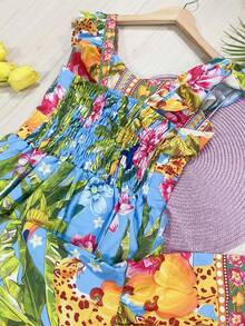 Long Dress With PRINT And Lining In Beautiful, Fashionable CREPINHO Fabric - Teal Blue - View 3